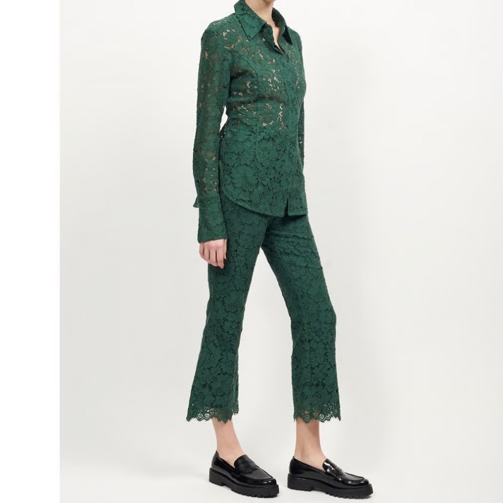 Equipment Dark Green Lace Cropped Pants - Picture 3 of 8